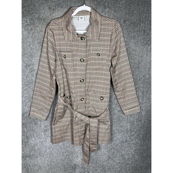 Cabi Sherlock 3734 Houndstooth Trench Coat Womens Sz Medium Pockets Belted Brown - Picture 1 of 7
